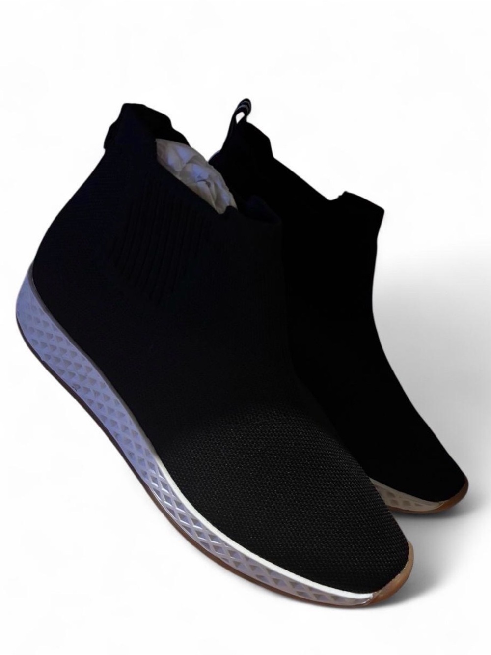 J/SLIDES Black Knit Slip-On Sneakers with White Trim